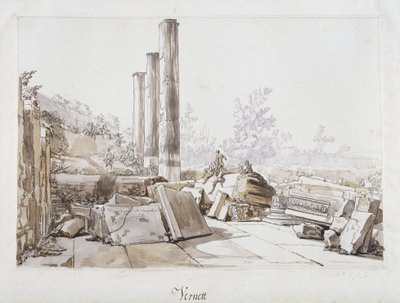 Ruinene av Temple of Serapis i Pozzuoli, 1750 (penn og blekk og vask over svart kritt på papir) av Claude Joseph Vernet