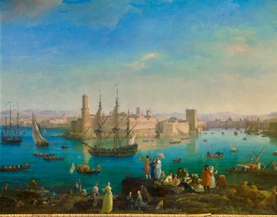 Innslippet av havnen i Marseille i 1754. Maleri av Joseph Vernet (1714-1789) detalj av Claude Joseph Vernet
