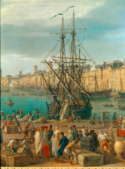 Havnen i Marseille på 1700-tallet Detalj som representerer lossing av varer. Maleri av Joseph Vernet (1714-1789) Paris fra 1700-tallet. Marinemuseum av Claude Joseph Vernet