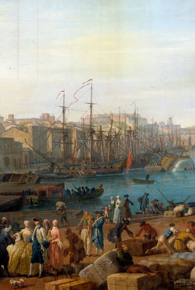 Havnen i Marseille på 1700-tallet Detalj som representerer lossing av varer. Maleri av Joseph Vernet (1714-1789) av Claude Joseph Vernet