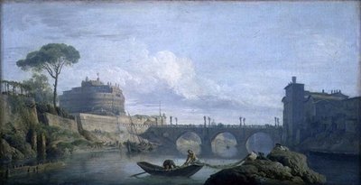 Utsikt over broen og slottet St. Angelo, Roma, ca. 1748 (olje på lerret) av Claude Joseph Vernet