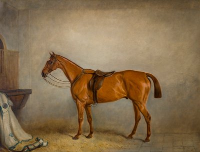 Hesteplaneten i en stall, ca. 1866 (olje på lerret) av Claude L. Ferneley