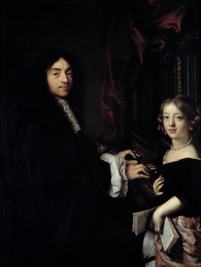 Portrett av organisten Charles Couperin (1638-1679) med datteren til maleren Maleri av Claude Lefebvre (1632-1675) 1600-tallet Søn. 1,27x0,96 m av Claude Lefebvre