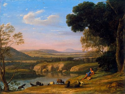""Paysage au chevrier"" (Elvelandskap med geitegjeter) Maleri av Claude Lorrain (1600-1682) ca. 1645 - Olje på lerret Dim 39,5x53 cm Niedersaechsisches Landesmuseum, Hannover av Claude  Lorrain