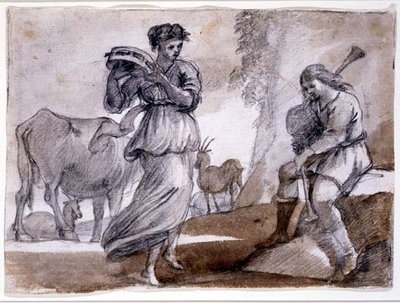 Rural Dance (svart og rødt kritt og vask på papir) av Claude Lorrain