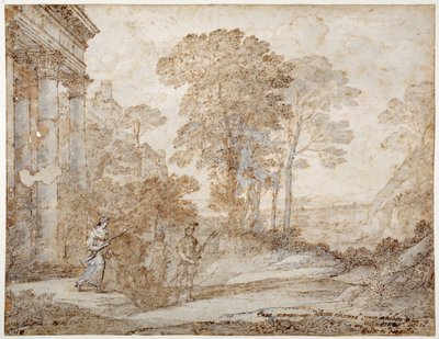 Møtet mellom Venus og Aeneas, ca. 1678 (penn og blekk med vask på papir) av Claude Lorrain