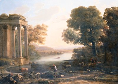 Et pastoralt landskap med ødelagt tempel, ca. 1638 av Claude Lorrain