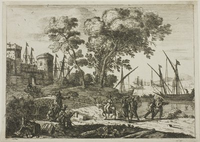 Kystscene med en kunstnertegning av Claude Lorrain