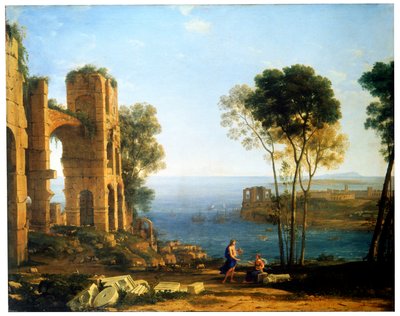 Kystutsikt med Apollo og Cumaean Sibyll, mellom 1645 og 1649. av Claude Lorrain