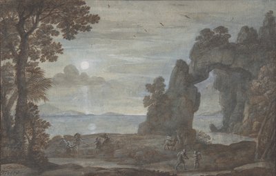 Kystutsikt med Perseus og korallers opprinnelse, 1674. av Claude Lorrain