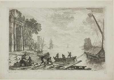 Havnescene med Rising Sun av Claude Lorrain