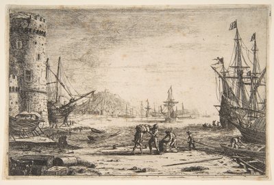 Havn med et stort tårn, ca. 1641. av Claude Lorrain