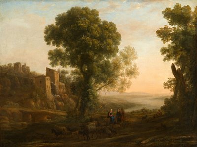 Landskap med bønder som vender tilbake med flokkene sine, ca. 1637 av Claude Lorrain