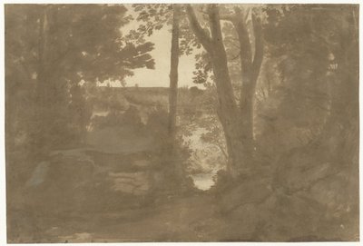Landskap med utsikt gjennom trær av Claude Lorrain