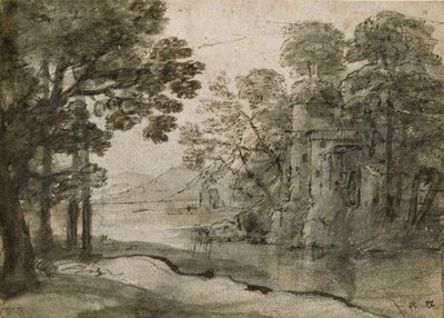 Vannmølle blant trær, c1635-1638 av Claude Lorrain
