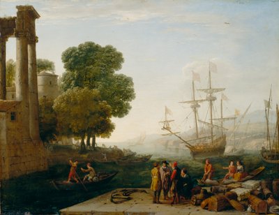 En havn ved solnedgang, 1643 (olje på kobberpanel) av Claude Lorrain