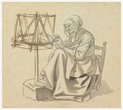 En gammel kvinne som spinner av Claude Louis Desrais