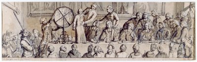 Trekning av lotteriet på Hotel de Ville, 1772 (penn, blekk og vask) av Claude Louis Desrais
