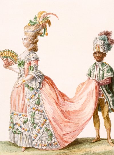 Ladys forseggjorte aftenkjole, gravert av Le Roi, fra 