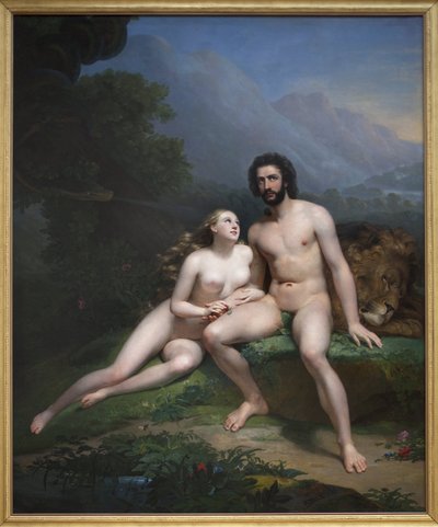 Adam og Eva. Maleri av Claude Marie Dubufe (1790-1864), Olje på lerret av Claude Marie Dubufe