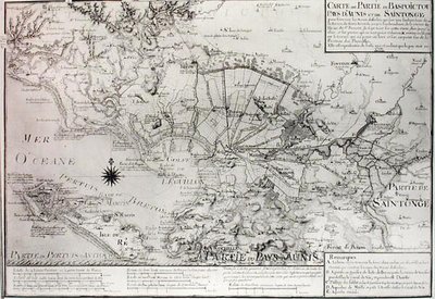 Atlas 131 H f.42 Kart over Bas Poitou, Aunis og Saintonge med myrene i Aiguillonbukten i 1716 av Claude Masse