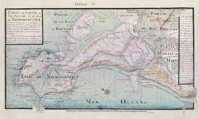 Atlas 131 H.fol 71 Kart over en del av Bas-Poitou og Ile de Noirmoutier, 1703 (penn, blekk og wc på papir) av Claude Masse