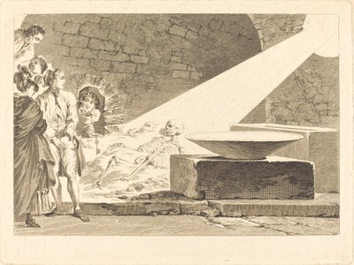 Fragonard og Bergeret med konene deres på besøk i en grav i Pompeii av Claude Mathieu Fessard after Jean Honoré Fragonard