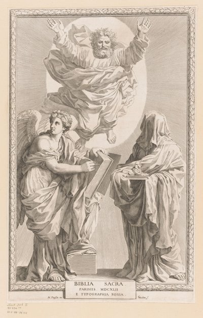 Gud med personifisering av historie og profetier Tittelside for: Biblia Sacra, 1642 av Claude Mellan