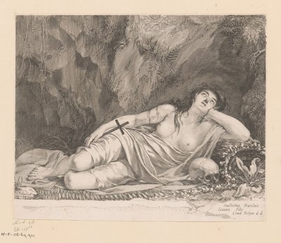 Saint Mary Magdalene ligger i en hule av Claude Mellan