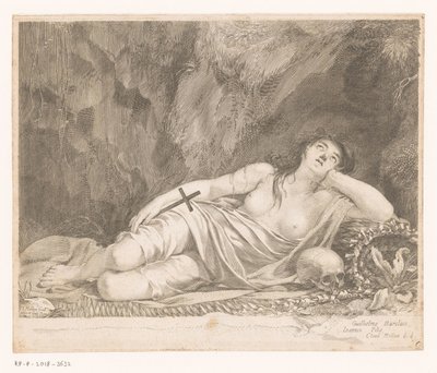 Saint Mary Magdalene ligger i en hule av Claude Mellan