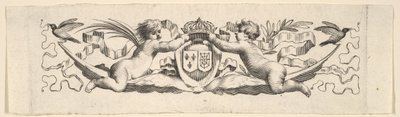 Pannebånd: To spedbarn med armene fra Frankrike og Navarra. av Claude Mellan