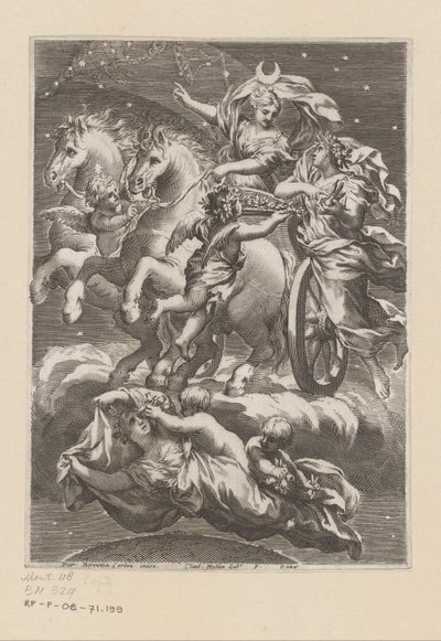 Personifisering av månen på vognen hennes Tittelside for: Giovanni Battista Ferrari, De Florum cultura libri IV, 1633 av Claude Mellan