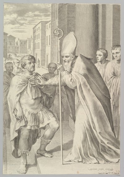 St. Ambrosius, erkebiskop av Milano, vender tilbake keiser Theodosius, 1681. av Claude Mellan