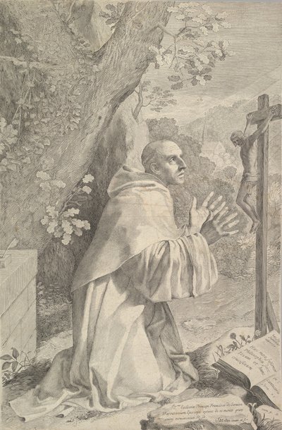 St. Bernard kneler foran et krusifiks, ca. 1655. av Claude Mellan