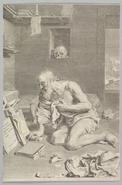 St. Jerome ber i sin celle Den hellige Jerome Penitent, 1665. av Claude Mellan
