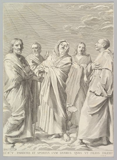 Sts. Anne, Joseph, Joachim, Bernard og John the Evangelist Kinship of the Virgin, 1648. av Claude Mellan