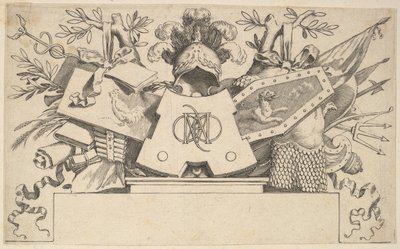 Trofé med monogram som inneholder bokstavene til LEONARDOS, 1651. av Claude Mellan