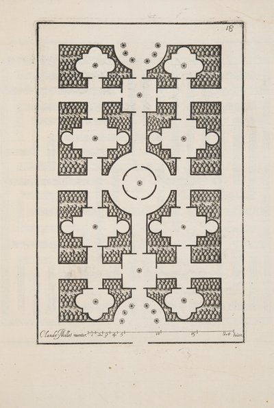 Design for Parterre, fra Theatre des Plans et Jardinages, pub.1652 (gravering) av Claude Mollet