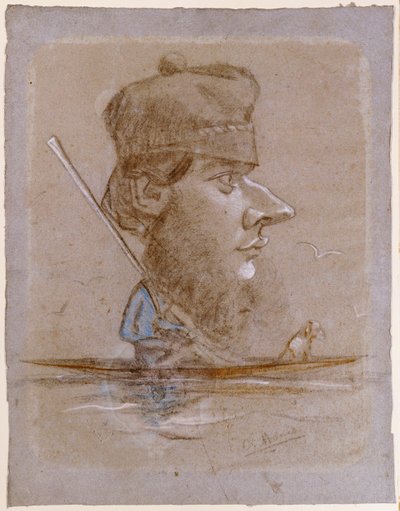 En jeger og hans hund på en båt, ca. 1858-59 av Claude Monet