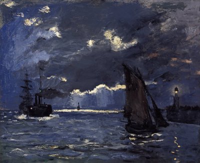 A Seascape, Shipping by Moonlight av Claude Monet