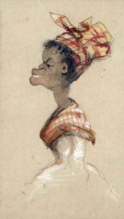 Black Woman Wearing a Headscarf, 1857 (kull og wc på papir) av Claude Monet