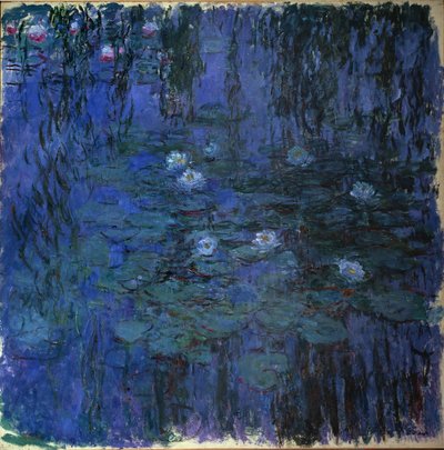 Blue Waterlily (olje på lerret, ca. 1916-19) av Claude Monet