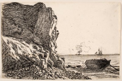 Cliffs and Sea, Sainte-Adresse, ca. 1864 (svart kritt på elfenbensfarget papir) av Claude Monet