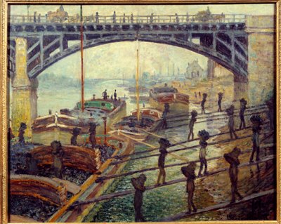Debardeurs kulllossere som losser varer fra hyttene ved bredden av Seinen. Maleri av Claude Monet (1840-1926) 1875 Søn. 0,53x0,64 m Paris, musee d