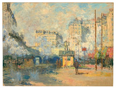 Eksteriør av Saint-Lazare stasjon, sollyseffekt, 1877 av Claude Monet