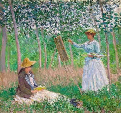 I hagen til Giverny: Blanche Hoschedé ved staffeliet og Suzanne Hoschedé leser. 1887 av Claude Monet