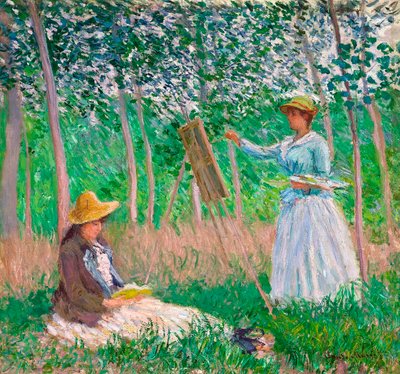 In the Woods at Giverny: Blanche Hoschedé at Her Easel with Suzanne Hoschedé Reading, 1887 av Claude Monet