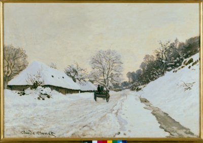 Vognen. Snødekt vei i Honfleur av Claude Monet