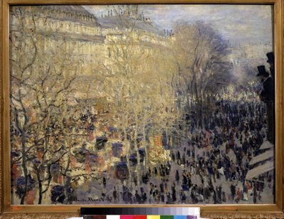 ""Le boulevard des Capucines"" Mengde av forbipasserende og trafikk i operadistriktet i Paris. Maleri av Claude Monet (1840-1926). Olje på lerret. Impresjonisme. 1873. Mål 61x80 cm Pushkin-museet, Moskva av Claude Monet