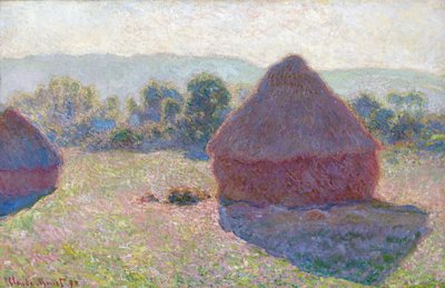 Les meules a midi (Haystacks, midday) - Peinture de Claude Monet (1840-1926), huile sur toile, 65,6x100,6 cm   1320526   no       norwegian Successfully Translated  Original: Panoramic View of the River Spaarne and the Haarlemmermeer Translat: Panoramic Vi av Claude Monet
